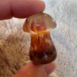 Fire quartz and Rainbow fluorite crystal mushroom 1 1/4”