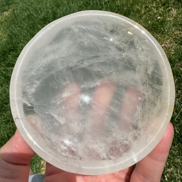 Clear quartz and golden healer crystal bowl 3 5/8”