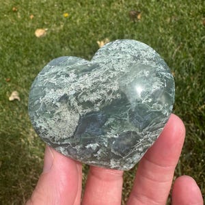 Moss agate crystal heart 2” (with natural inclusion)