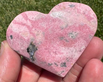 Peruvian rhodonite crystal heart with pyrite and hematite 1 7/8” (with natural inclusions)