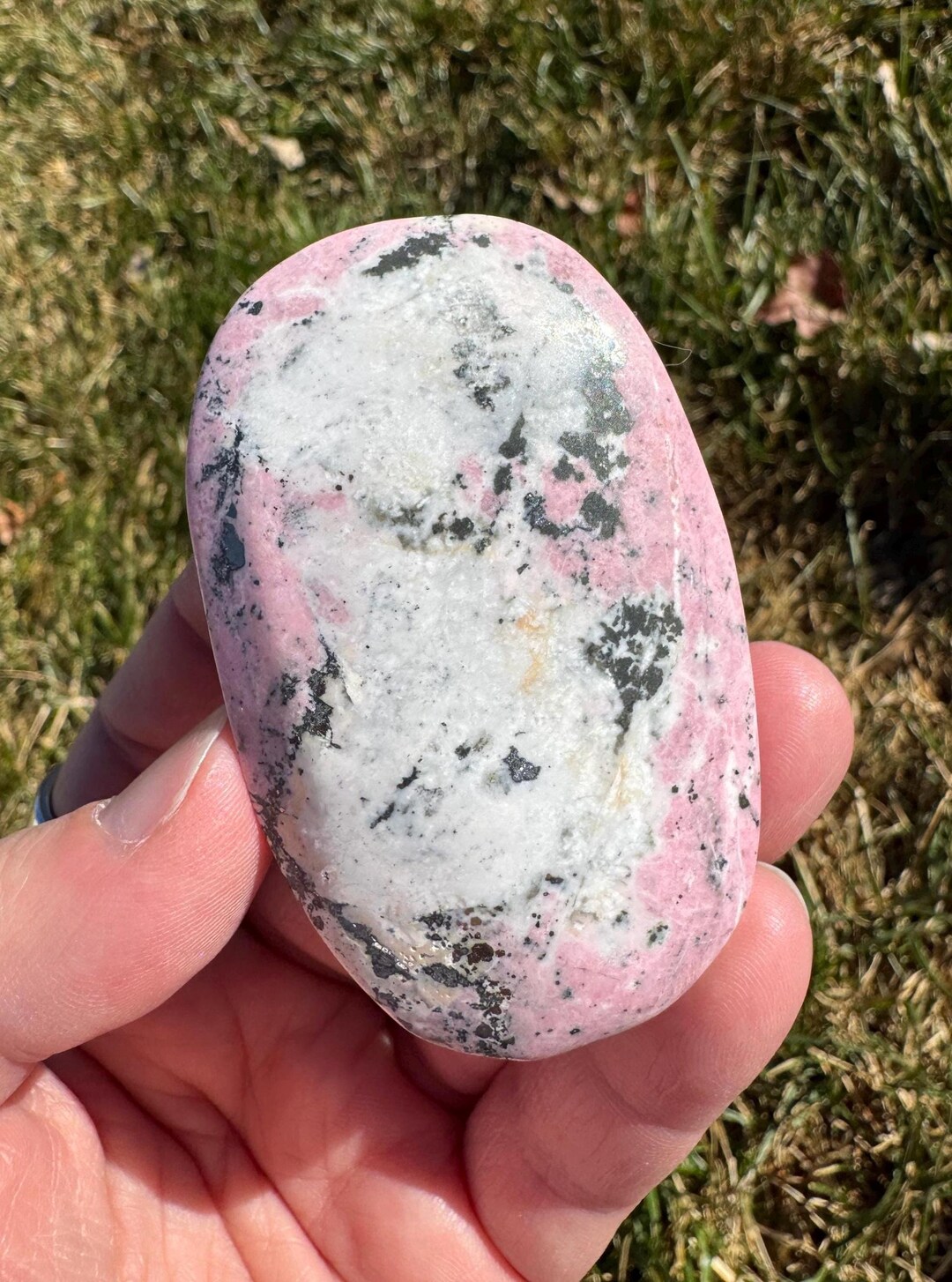 Peruvian Rhodonite Crystal Palm Stone With Pyrite and Hematite 2 3/4 ...