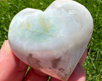 Flower agate crystal heart 1 7/8”