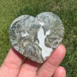 Moss agate crystal heart 1 7/8” (with natural inclusion)