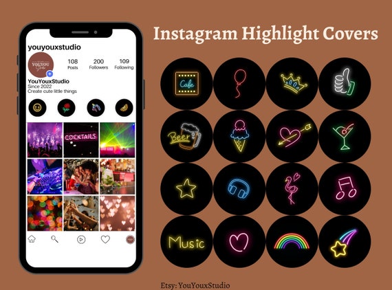 50 Instagram Highlight Covers Neon Light Instagram - Etsy