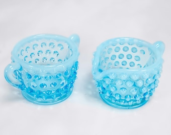 Fenton Hobnail Opalescent Blue Creamer and Sugar Set