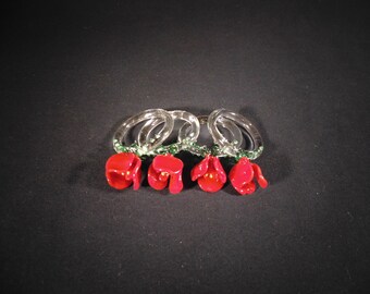 4x Glass Flower Napkin Ring Holders - Hand-blown