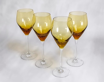 4x Pier 1 Crackle Reflections Amber Wine Glasses