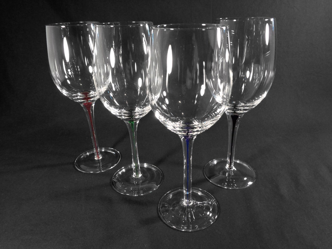 4x Filament Stem Red Wine Glasses Multicolor Blue, Green, Red, Black
