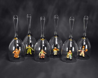 6 Vintage ANRI Toriart Glass Bells with Clown Clappers / Hand Painted/ Italy