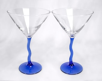 2x Libbey Courbe Martini Cobalt Blue Glasses