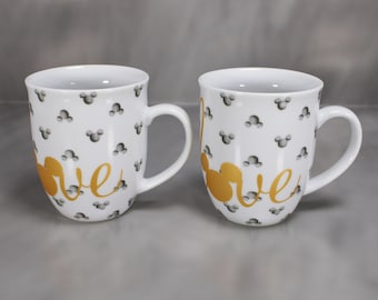 2x Disney Mickey Mouse Ears Love Coffee Mugs