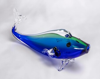Czech Chribska Glassworks Blue/Green Glass Art Fish Bud Vase *Rare*