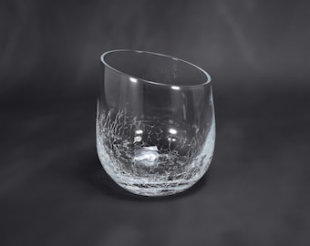 Pier 1 Crackle Angle 12oz Flat Tumbler / Old Fashioned Glass