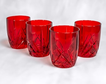 4x Waterford Marquis Brookside Red Old Fashioned Glasses