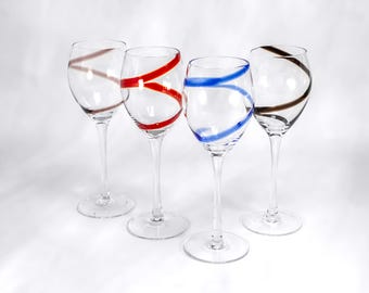 4x Pier 1 Swirline Wine Glasses Party Mix Set 2