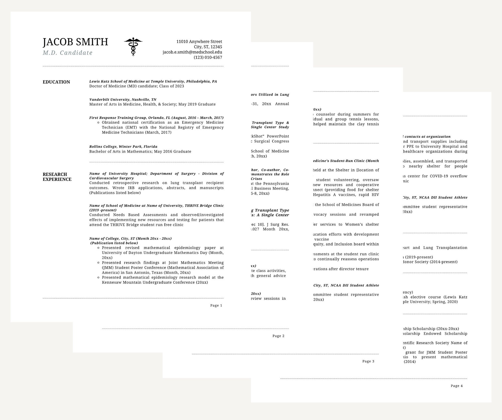 Resume Template, Resident Resume CV Template | Medical Student Resume ...