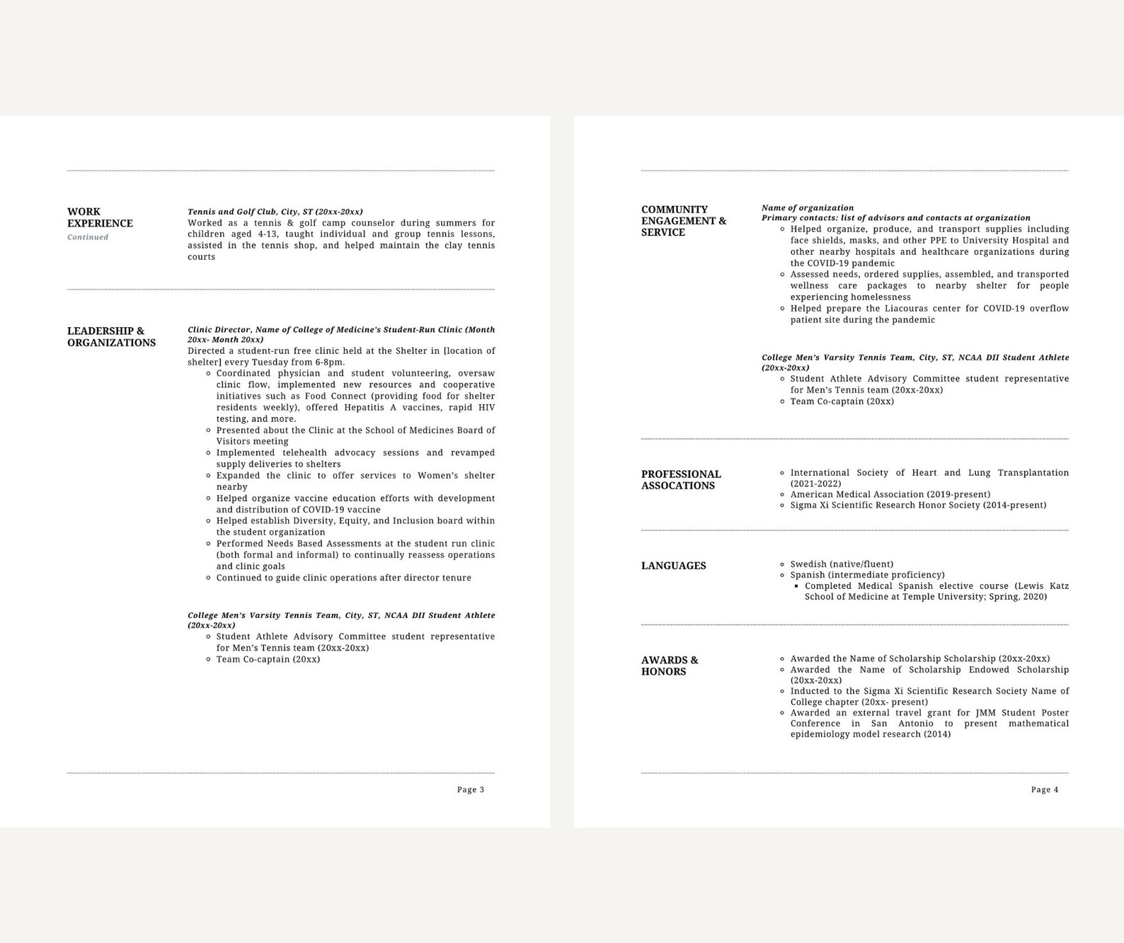 Resume Template, Resident Resume CV Template | Medical Student Resume ...