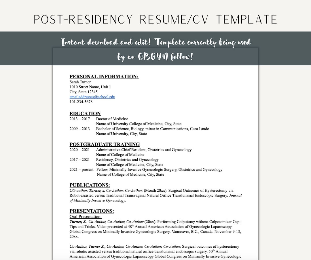 Professional Cv Template Fellowship Resume CV Template Google Doc