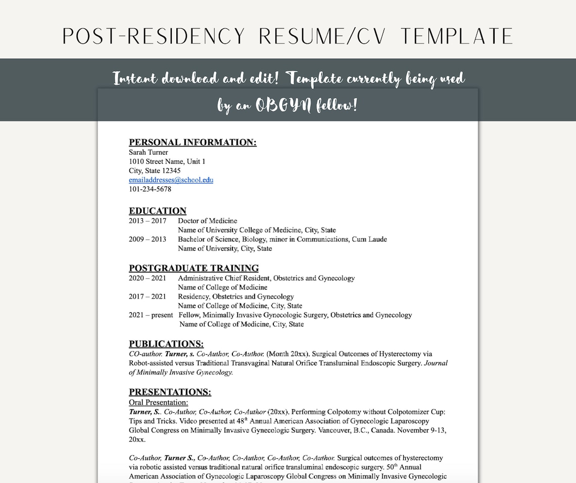 Professional Cv Template | Fellowship Resume CV Template | Google Doc ...