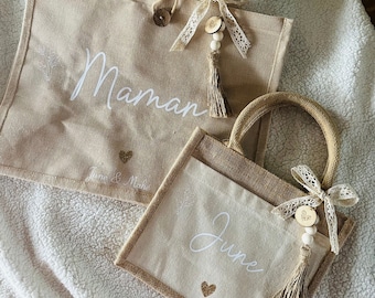 Personalized mom/daughter jute bag
