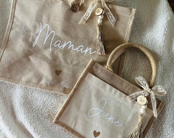 Personalized mom/daughter jute bag