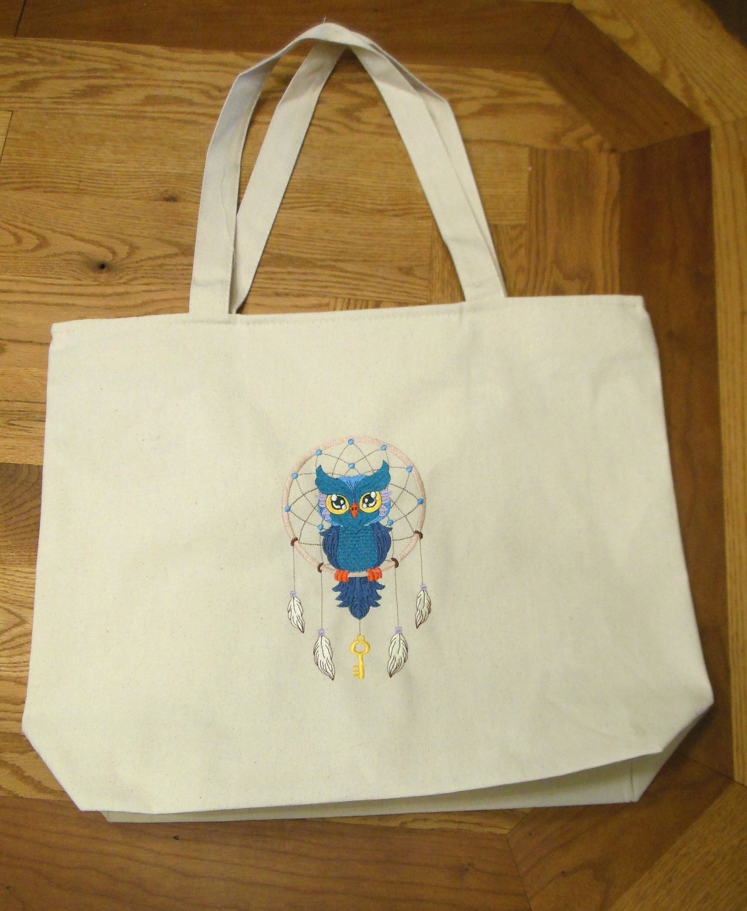 Natural  Zippered Bag With a Dream Catcher Owl Embroidery