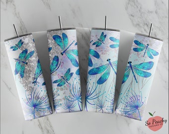 Dragonfly Tumbler, Garden Tumbler, Personalized Tumbler, Cute Tumbler, Gift For Friend, Gift for Her, Tumbler, Bright Dragonfly cup
