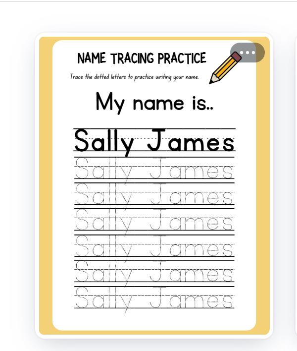 Practice Name Example Pre-k Custom Name Practice Worksheets - Etsy