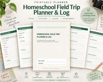 Homeschool Field Trip Planner and Log Printable, Educational Outing Planner, Budget, Reflection & Learning PDF