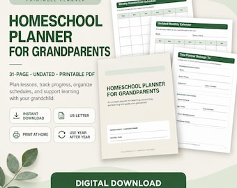 Homeschool Planner for Grandparents Printable, Undated Homeschool Organizer, Lesson Planner, Attendance & Record Keeping PDF