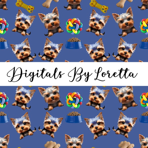 Seamless pattern Design Yorkie Puppy Rainbow Ball Doggie Biscuit Dog Bowl Digital Download Creative Joy Pet Lovers Heartwarming Design