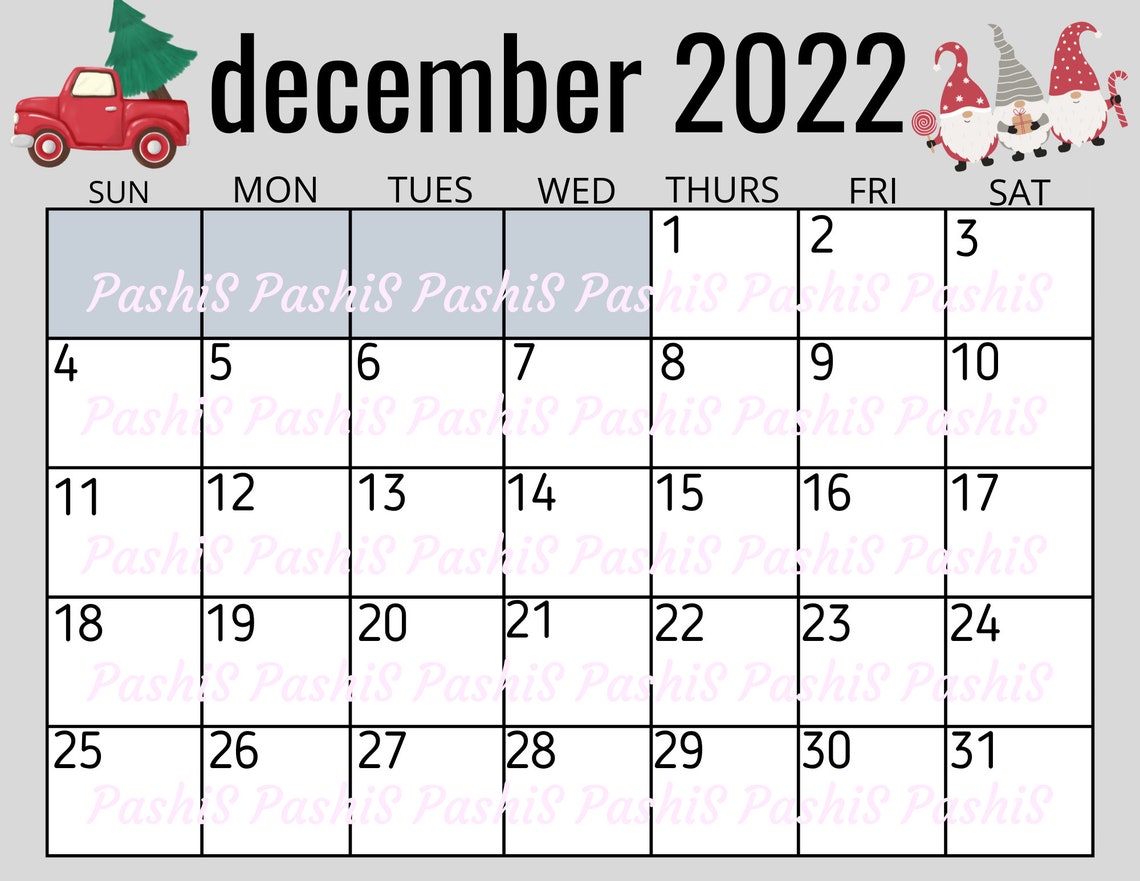 December 2022 Calendar Digital Download Etsy