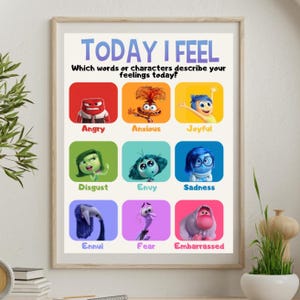 Inside Out 2 „Dzisiaj czuję” Plakat – Cyfrowa klasa do pobrania | Tabela uczuć dla SEL, poradnictwa lub porannych odpraw