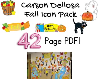 Retro herfstdecor prikbord: iconenpakket jaren 90-stijl (digitale download, pdf van 42 pagina's)