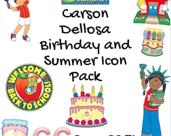 Carson Dellosa Summer & Birthday Icon Pack | 66 Page PDF | Retro Classroom Decor | Digital Download