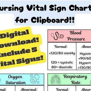 Nursing Vital Sign Reference Cards: Quick Guide (Digital Download)