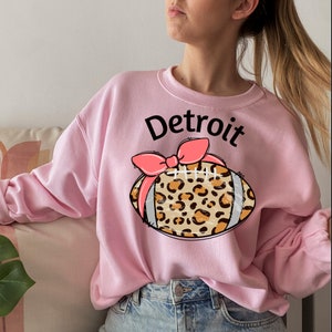 Detroit Football Sweatshirt Game Day Sweater Cheetah Print Game Day Vibes Womens Football Sweatshirt Womens Football Crewneck Sweatshirt