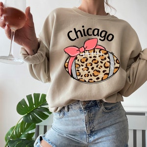 Chicago Football Sweatshirt Game Day Sweater Cheetah Print Game Day Vibes Womens Football Sweatshirt Womens Football Crewneck Sweatshirt