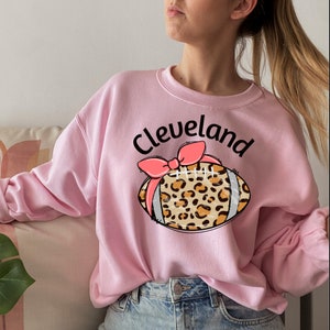 Cleveland Football Sweatshirt Game Day Sweater Cheetah Print Game Day Vibes Womens Football Sweatshirt Womens Football Crewneck Sweatshirt