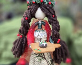 Handmade Christmas/Yule Doll with baked cake, Christmas Gift