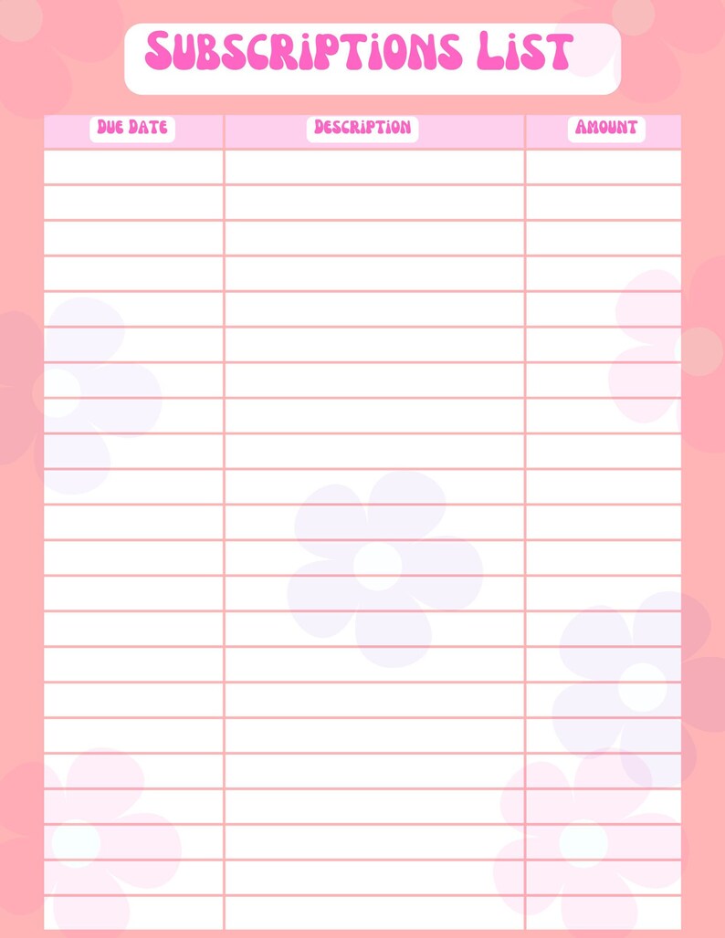 Subscriptions Printable Subscription List Printable _ Printable Subscription List Template – OEAXUX