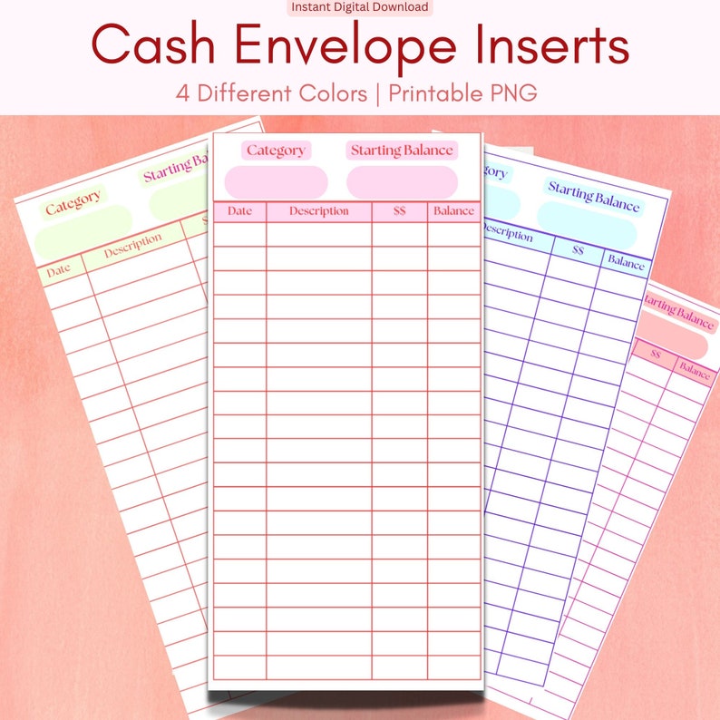 Cash Envelope Inserts Budgeting Inserts Cash Trackers Printable Insert