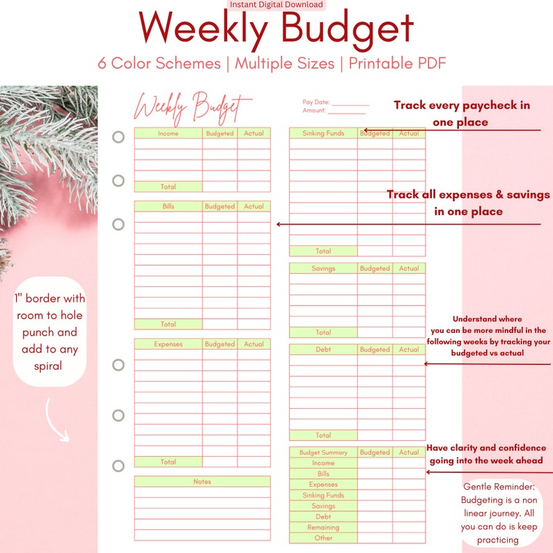 Weekly Budget Weekly Budget Template Weekly Budget Planner Digital ...