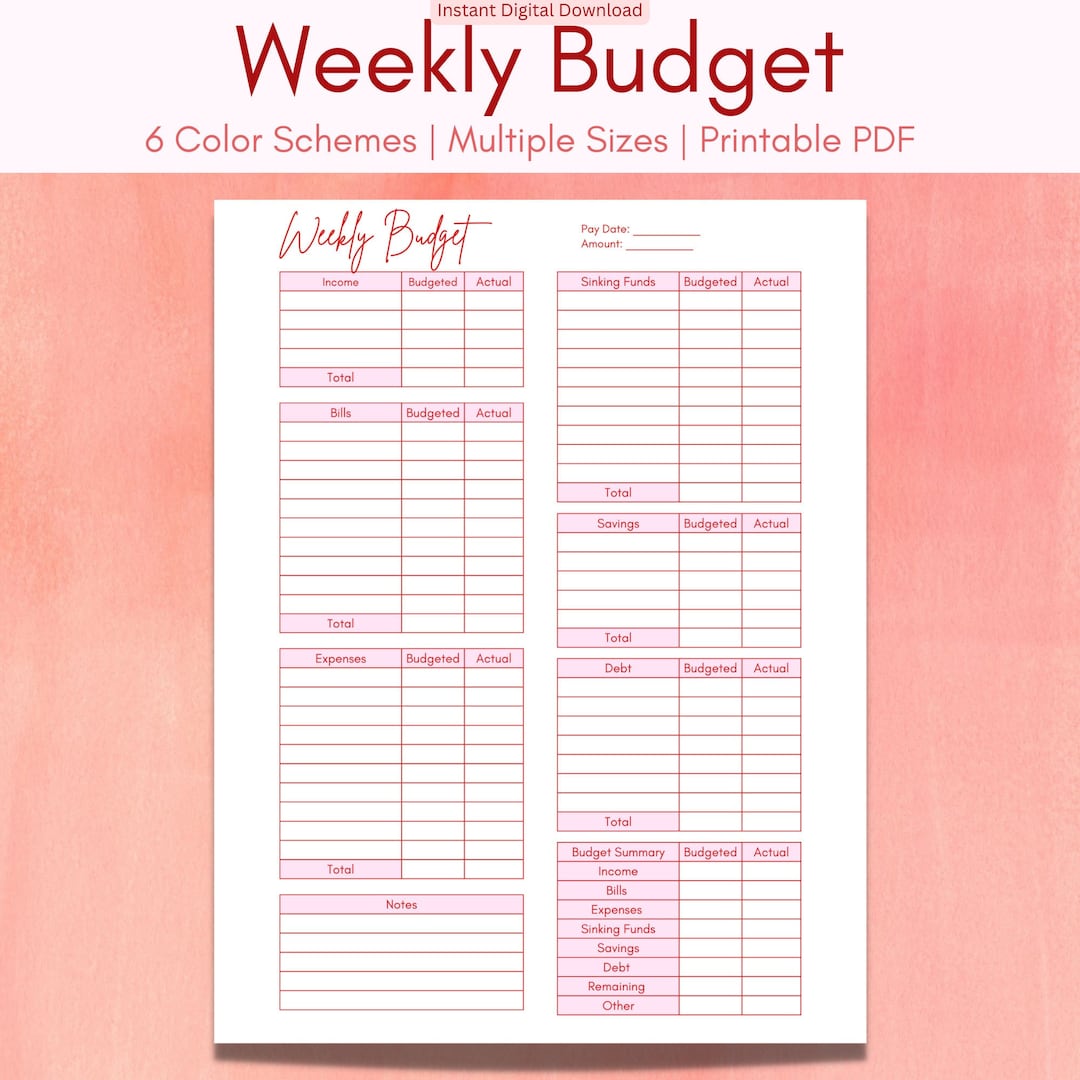 Weekly Budget Weekly Budget Template Weekly Budget Planner Digital ...
