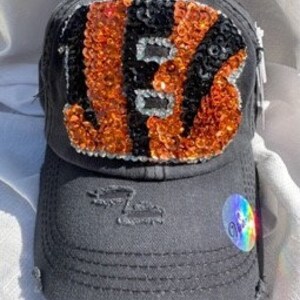 B sequin logo baseball cap, hand sewn sequins