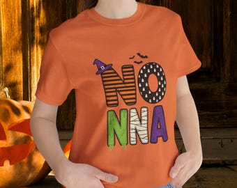 Nonna Halloween Naam T-shirt | Bijpassende familieshirts, griezelige letterafbeeldingen