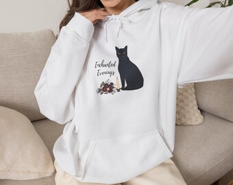 Hoodie met betoverende avonden, sweatshirt met zwarte kat, sfeervol heksenachtig cadeau voor haar