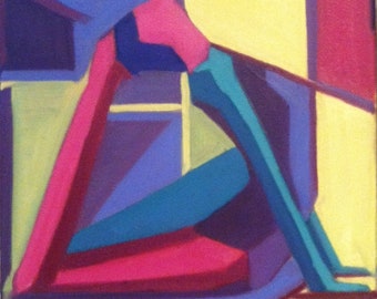 King Cobra - Original, one of a kind yoga pose oil painting on artist wrapped canvas .  Colorful, Expressive, Geometric, Small Square.