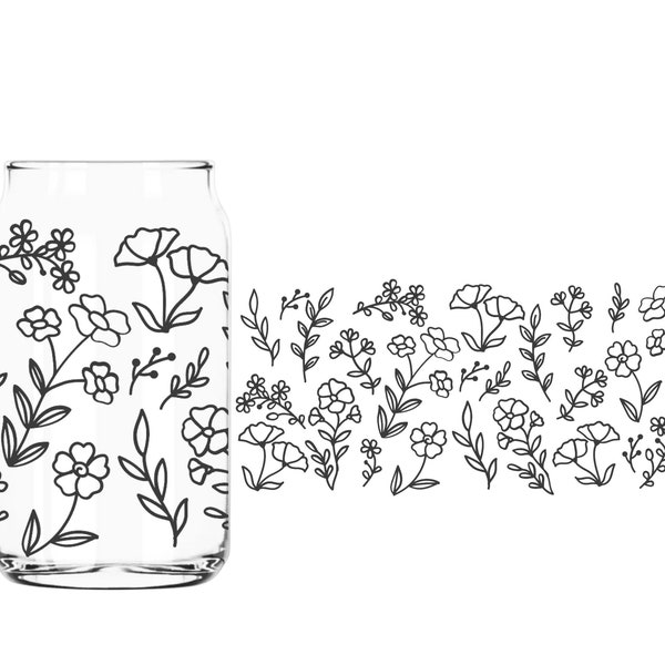 Wildflower Glass Can Wrap Vinyl Decal - 16oz - 20 oz Libbey - DIY - Apply Yourself Can Decals