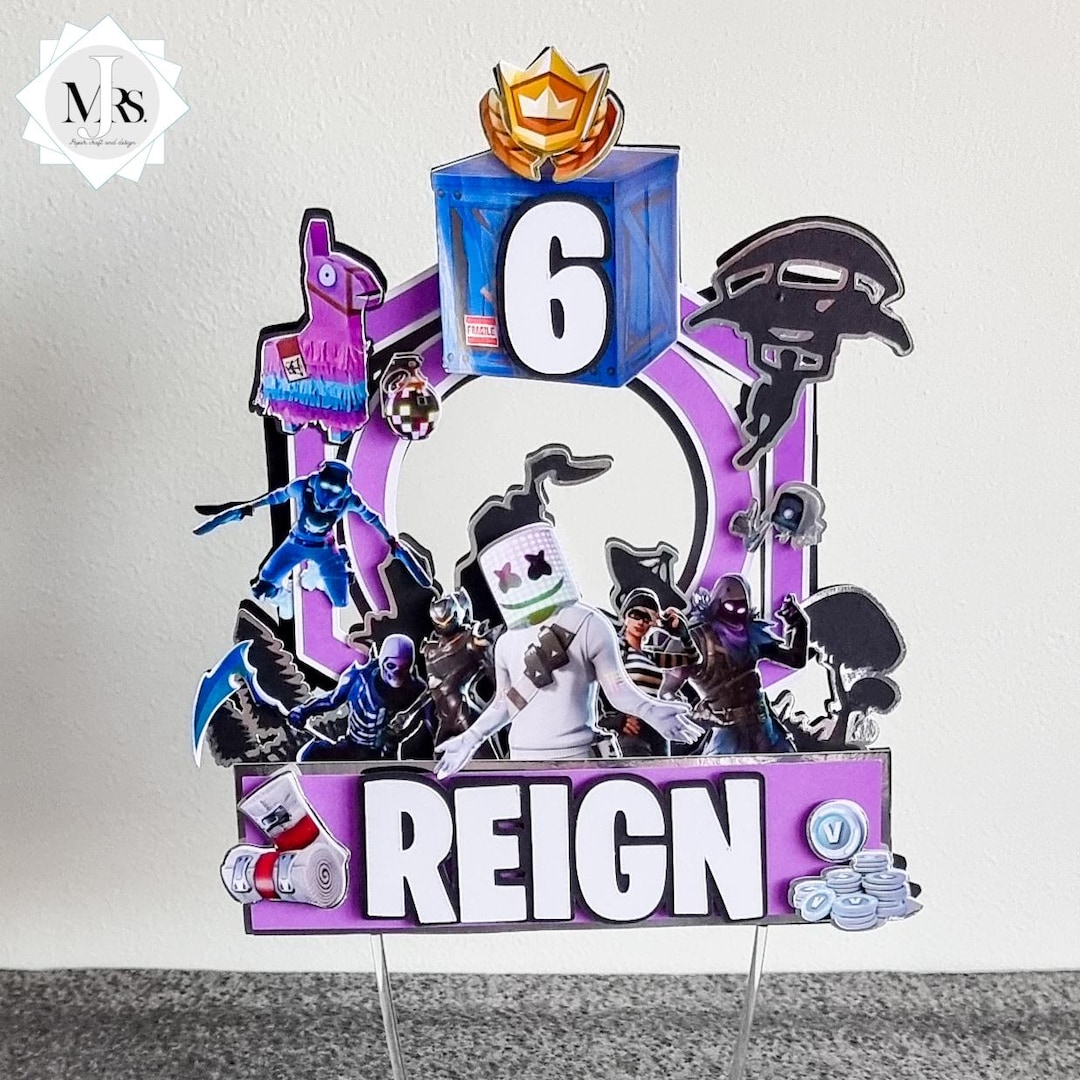 Handmade Birthday Cake Topper – Dab Silhouette Video Game Theme, Fort Celebration Style